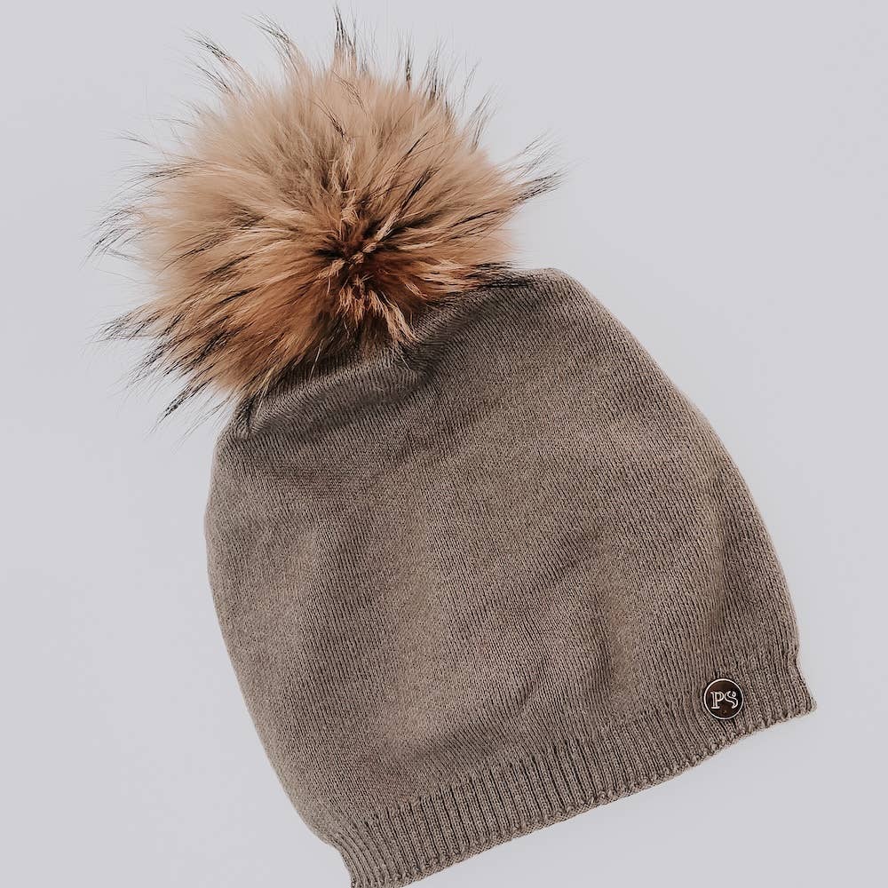 Fine Knit Angora Fur Pom Slouchy Hat