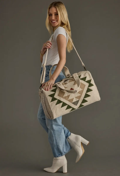 Cream, Green & Tan Duffel Bag