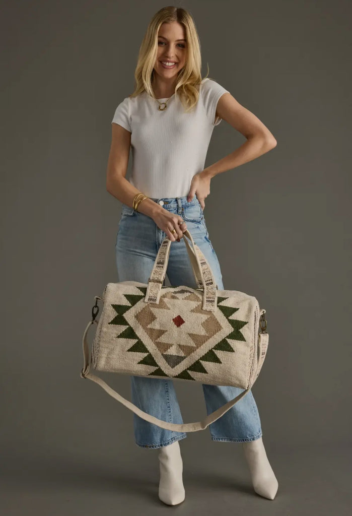 Cream, Green & Tan Duffel Bag