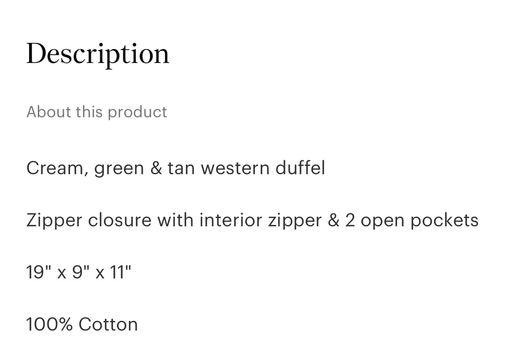 Cream, Green & Tan Duffel Bag