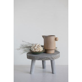 Round Paulownia Wood Pedestal, Grey Wash